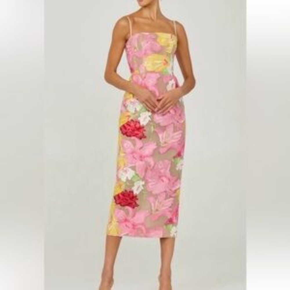 Helsi Gemma Pink Multi-Color Floral Appliqué Sequin Midi Dress – XS, Never Worn